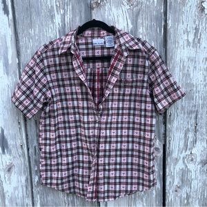Vintage 90s Bobbie Brooks large cotton patterned plaid hearts button up blouse